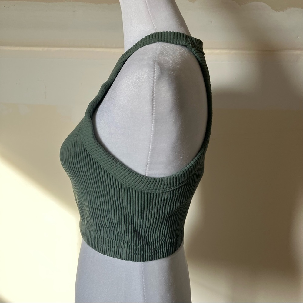 Aerie Superchill Seamless High Neck Bra Crop Top in Hunter Green size Medium - Picture 3 of 8